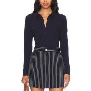 Frame Button Up Navy Viscose Dress Shirt Size M